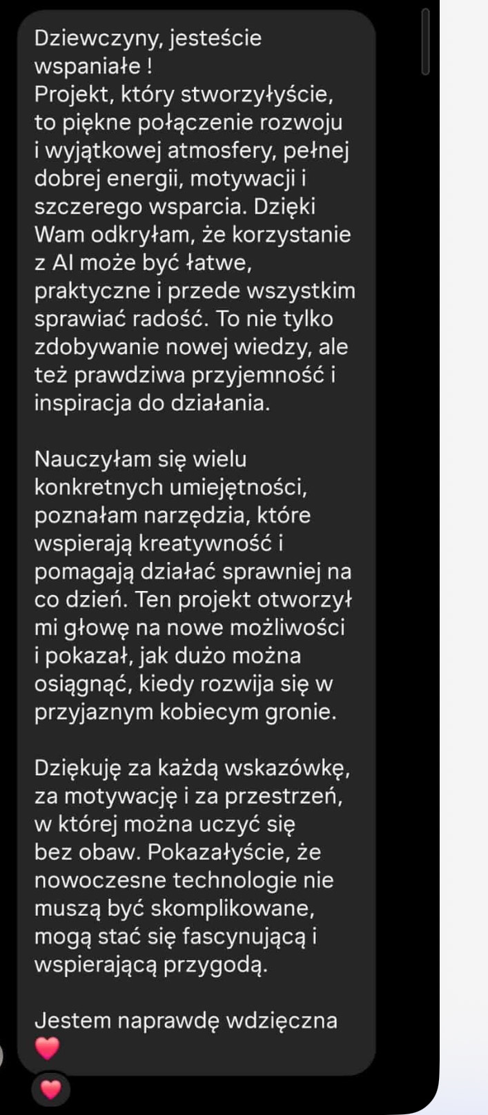 Opinia uczestniczki - wiadomość o projekcie